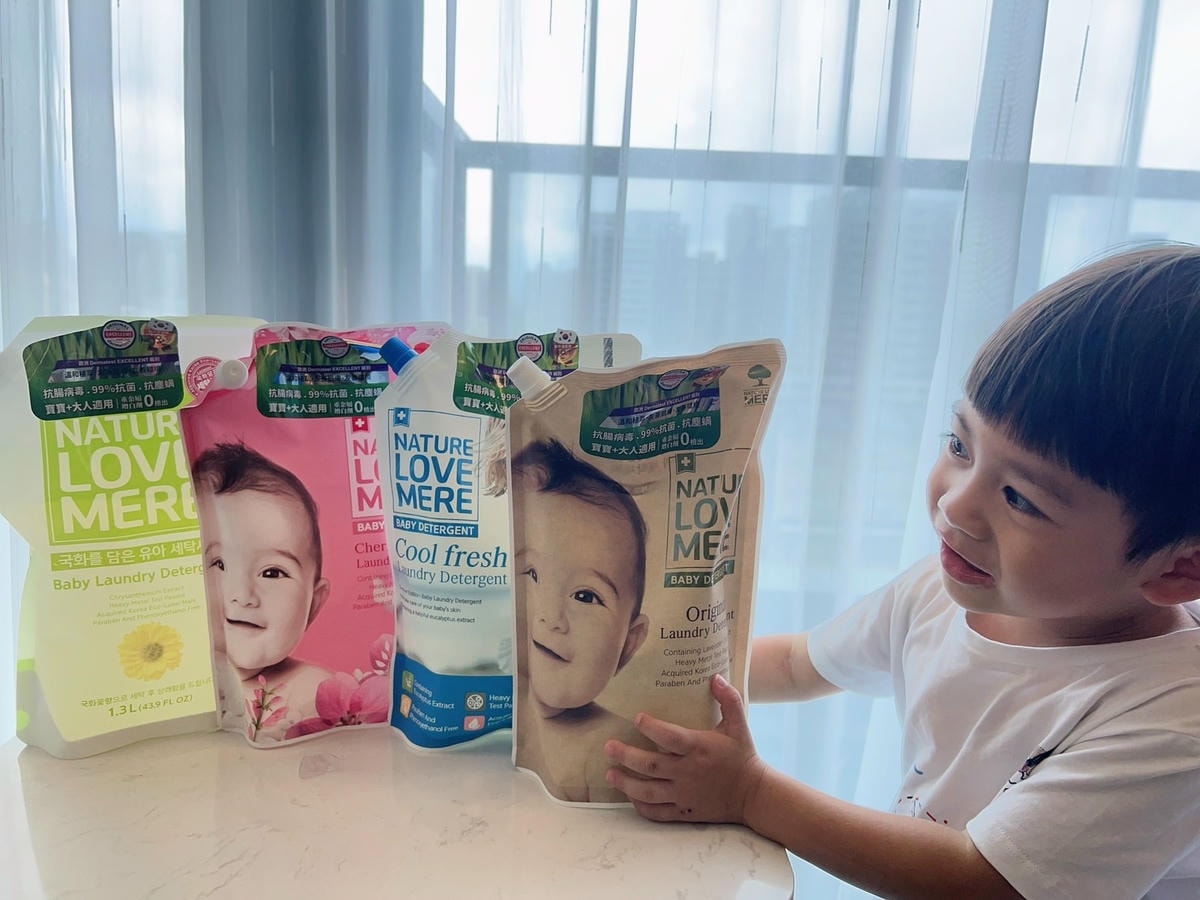 林貝兒 X NATURE LOVE MERE的洗衣精系列,能夠達到酵素清潔的效果,同時符合低敏感檢驗測試。